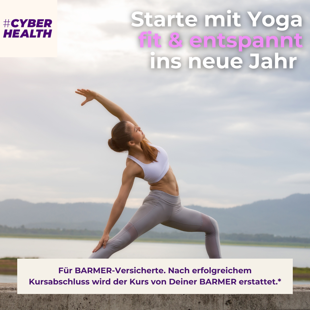 CyberHealth Facebook ad: Yoga-Online-Kurs für BARMER-Versicherte GRATIS