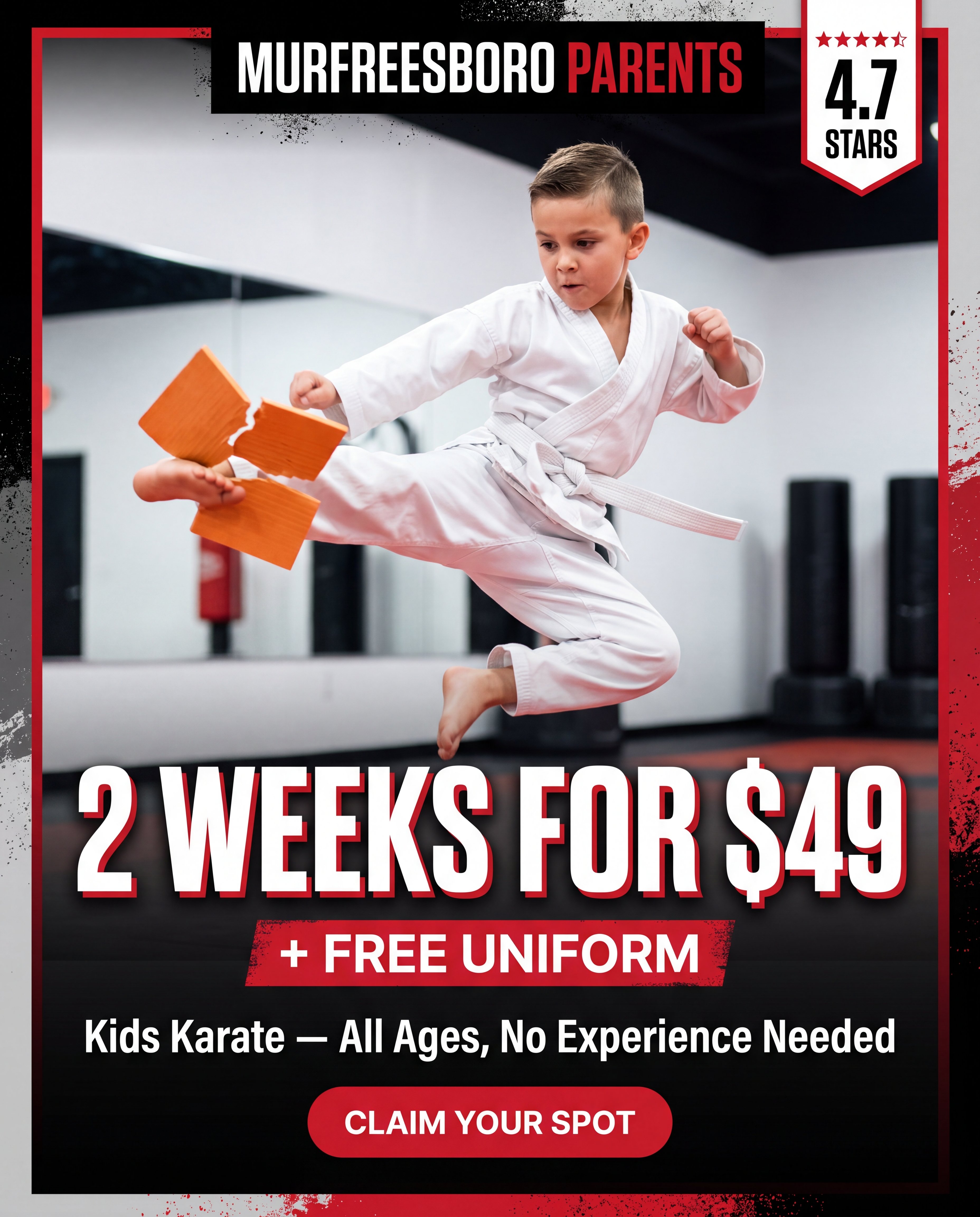 The Center for MA Facebook ad: 2 Weeks for $49 + FREE Uniform