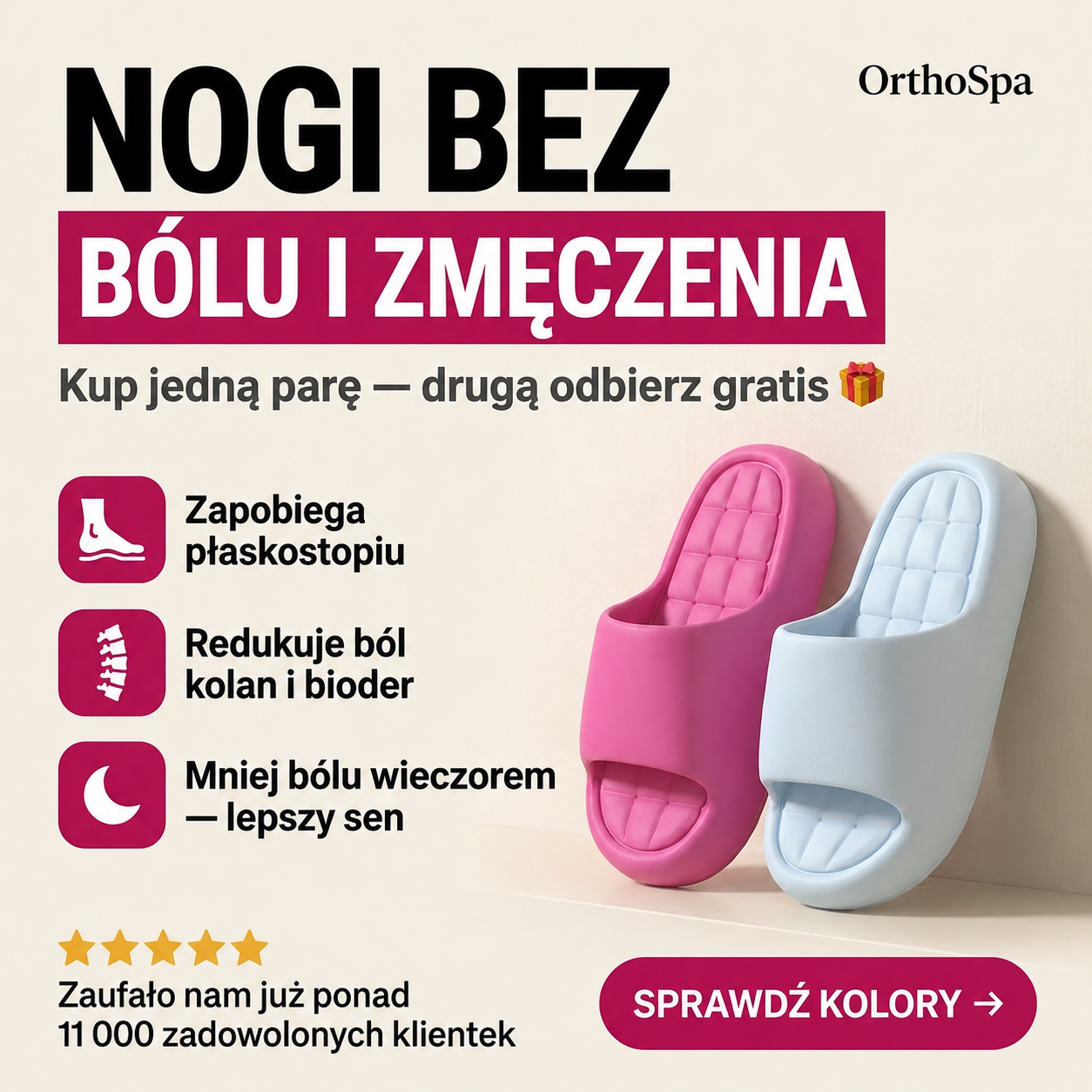 OrthoSpa Facebook ad: Druga para GRATIS do zamówienia