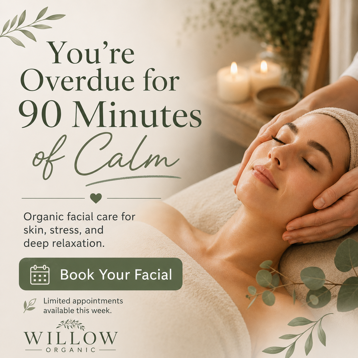 Willow Organic Facebook ad: 90 Minutes of Calm