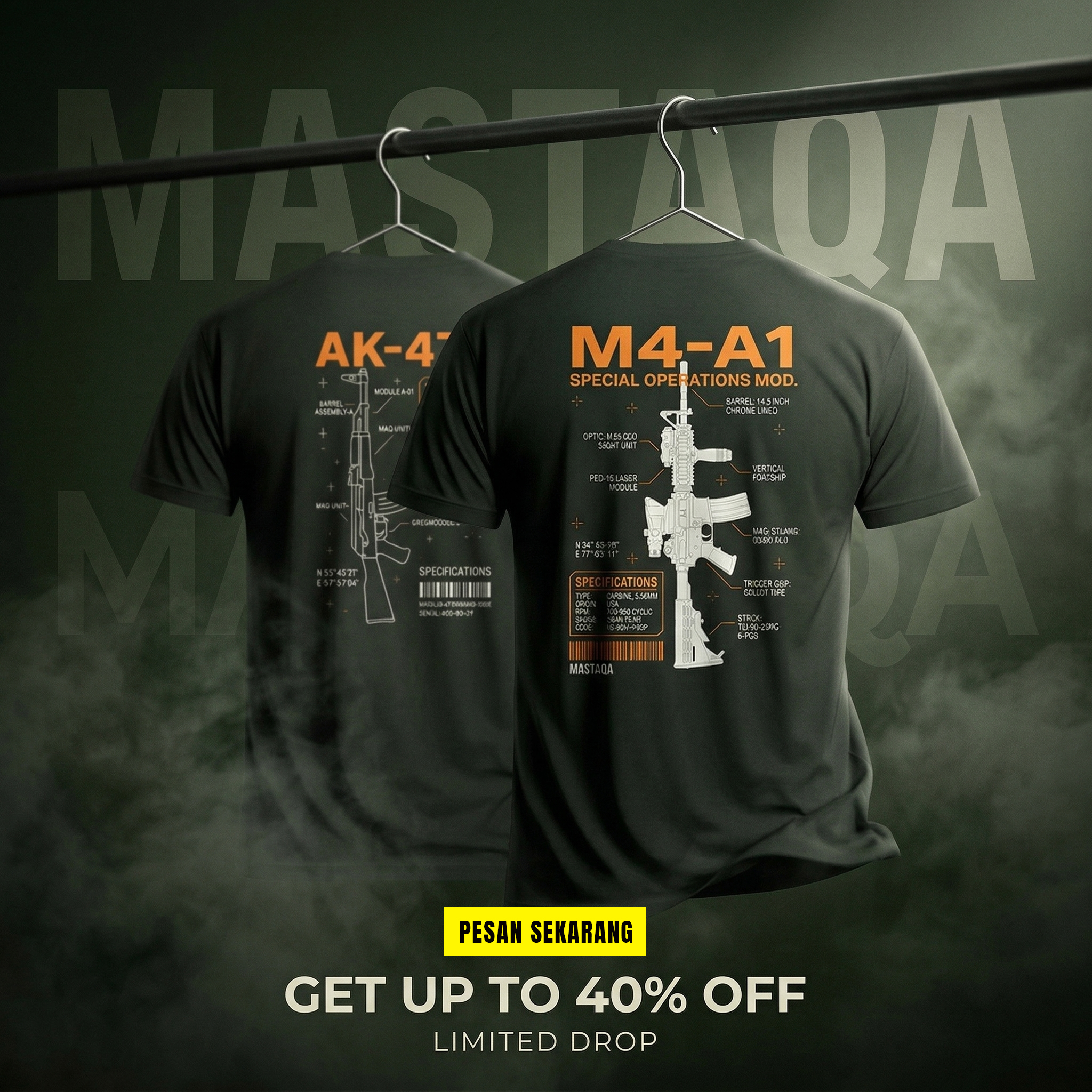 Mastaqa Facebook ad: Kaos Army Kualitas Premium, Tebal, Adem, & Garang!