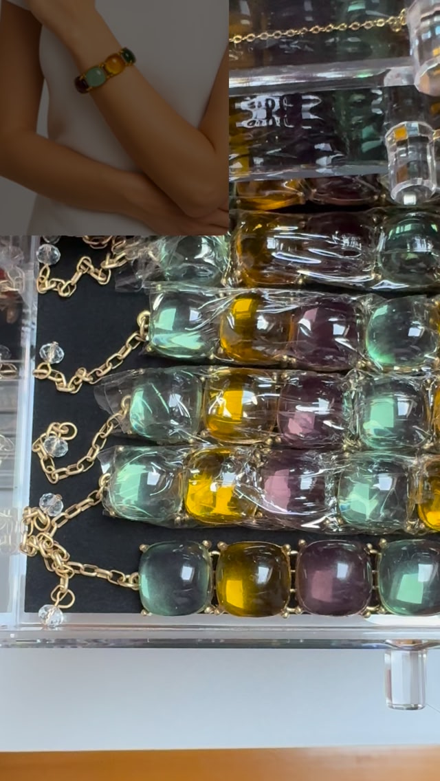 Marisson Beauty Accessories Facebook ad: Our Cushion Cut Gemstone Bracelets combine rich hues…