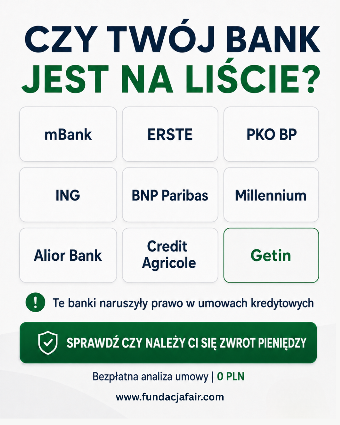 Fundacja FAIR-Fundacja na Rzecz Uczciwej Bankowości Facebook ad: Czy Twój bank jest na liście?