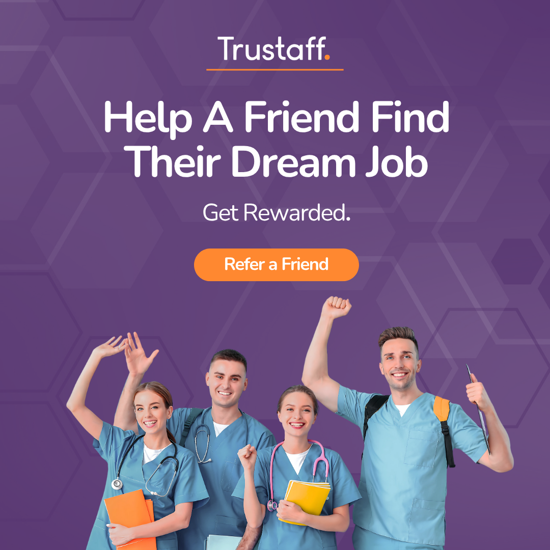Trustaff - Healthcare Careers Facebook ad: It Pays to Help a Friend