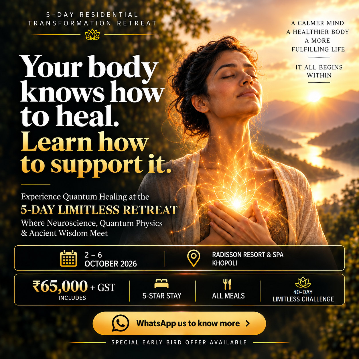 Rise Development Academy Pvt Ltd. Facebook ad: Experience Quantum Healing at the 5-Day Limitless Retreat