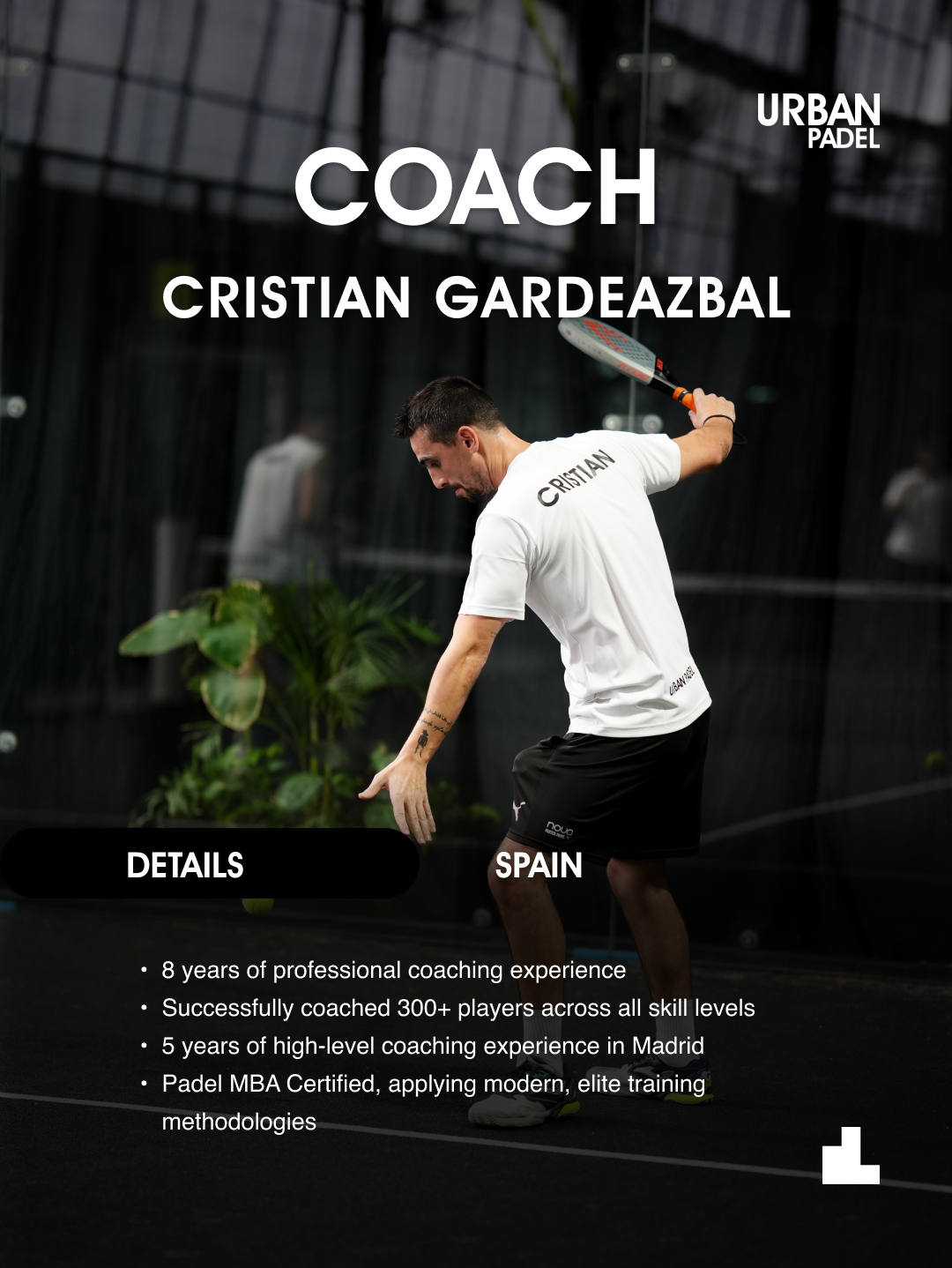 Urban Padel Gading Serpong Facebook ad: Train with Coach Cristian - Spanish Experience.