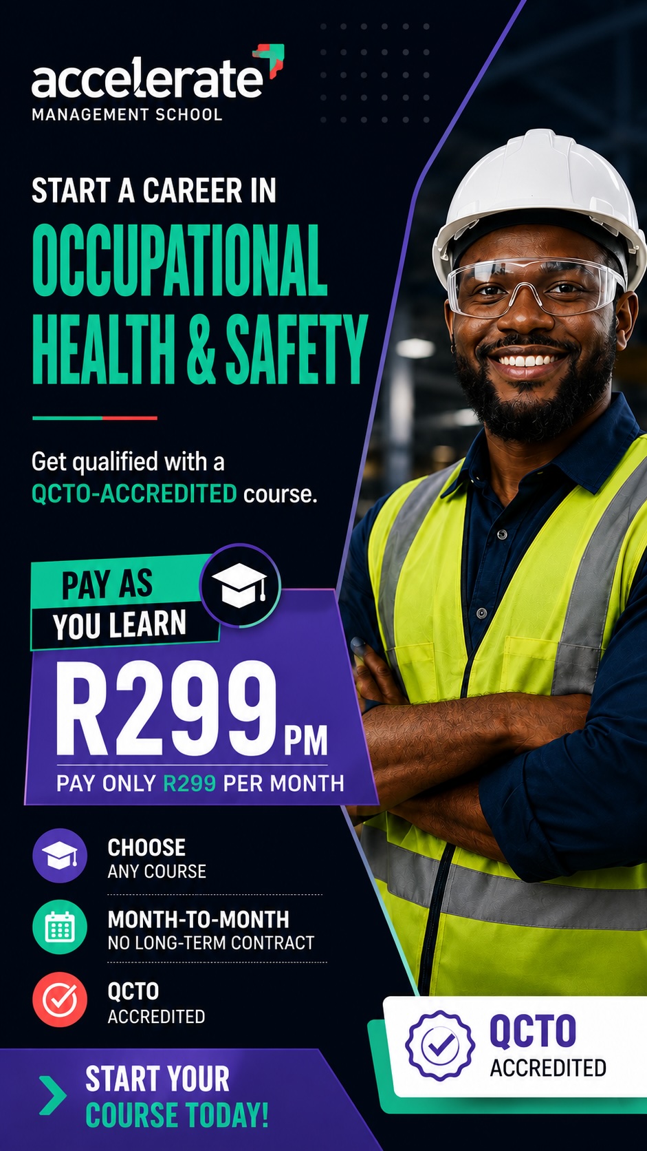 Accelerate Management School Facebook ad: Accredited Qualifications from R299/month