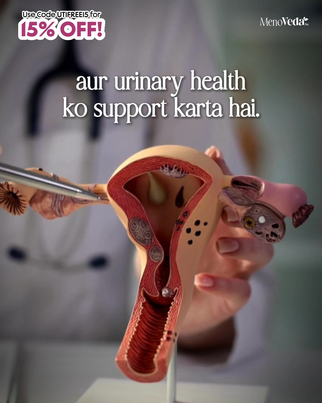 Menoveda Facebook ad: Say Goodbye to Recurrent UTIs, Naturally