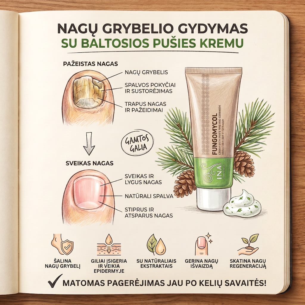 InaEssentials.lt - Organinė Kosmetika Facebook ad: Kaip baltoji pušis veikia pažeistą nagą