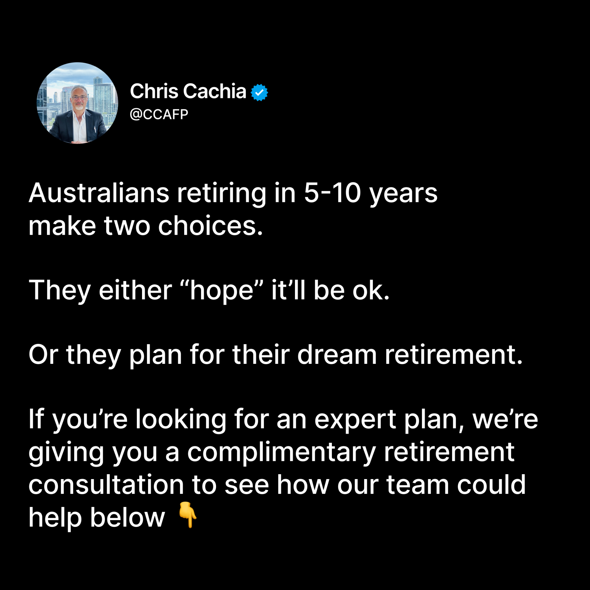 CCA Financial Planners Facebook ad: How Aussies Are Ditching Super Confusion For Retirement…