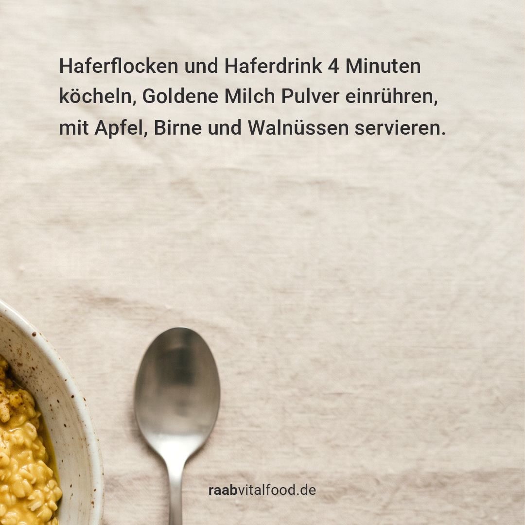 Raab Vitalfood Facebook ad: Goldene Milch kann man auch löffeln.