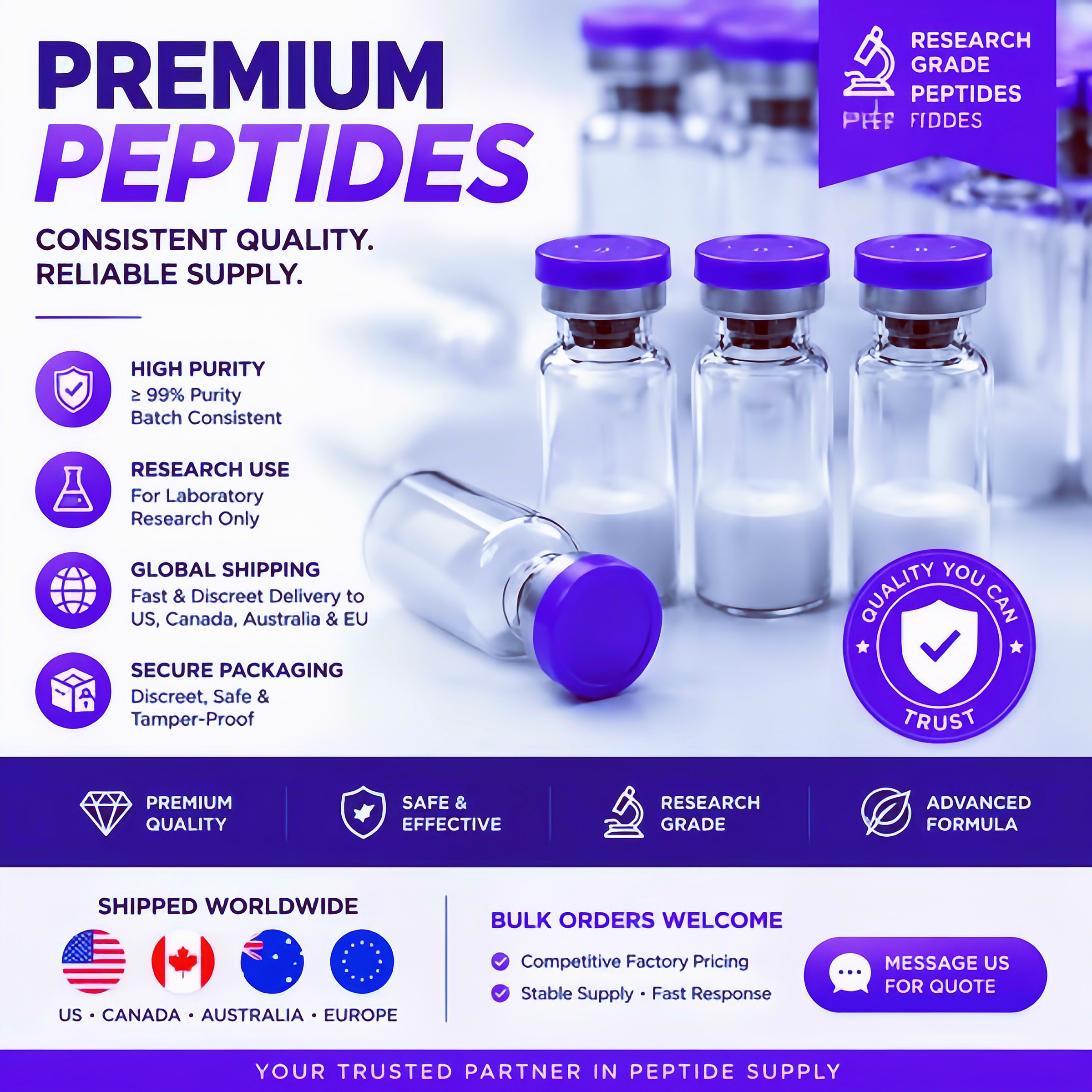 Now Peptide Supplier Facebook ad: Select a supplier that prioritizes consistent output…