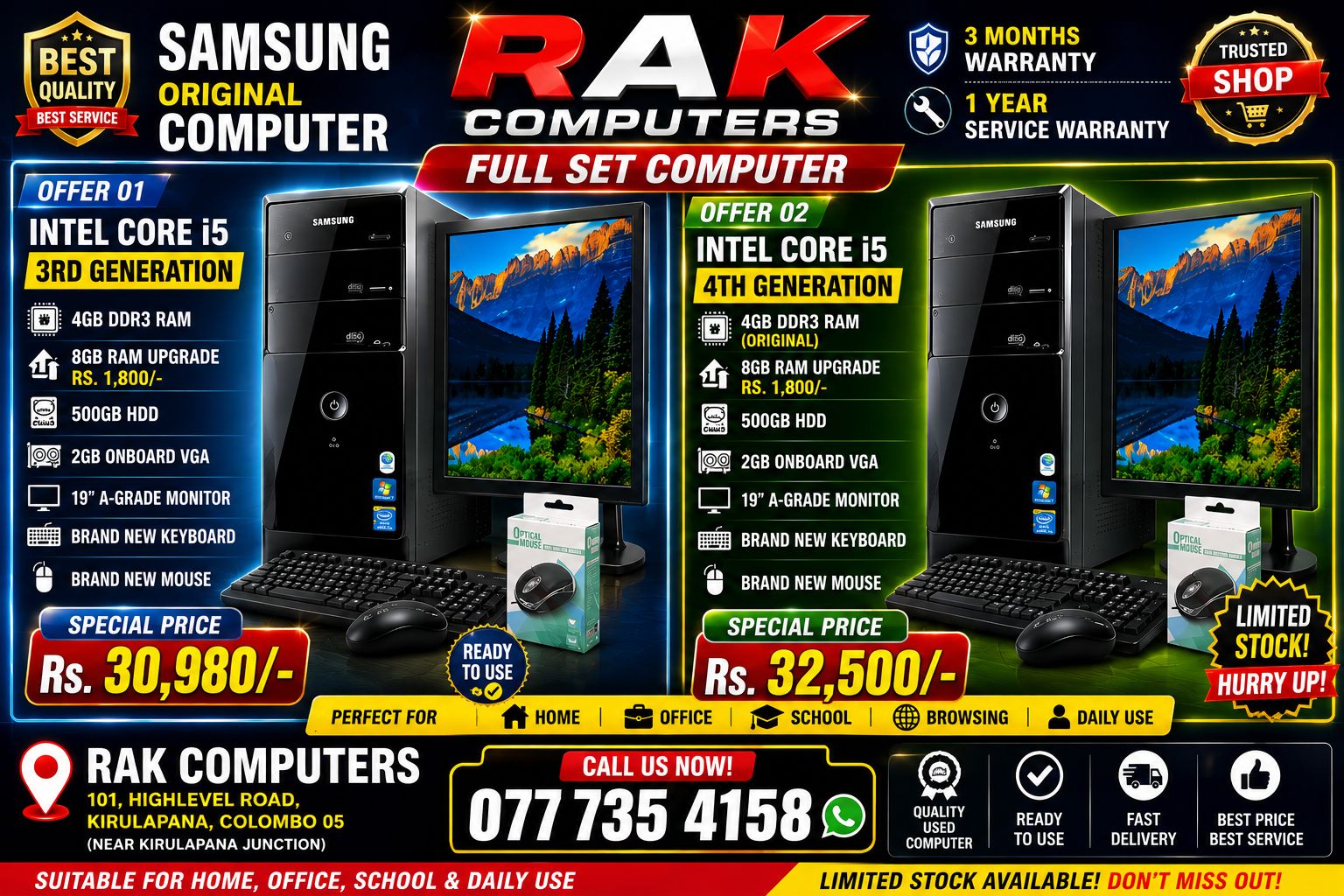 Rak computers Facebook ad: SAMSUNG ORIGINAL COMPUTER, FULL SET OFFER!