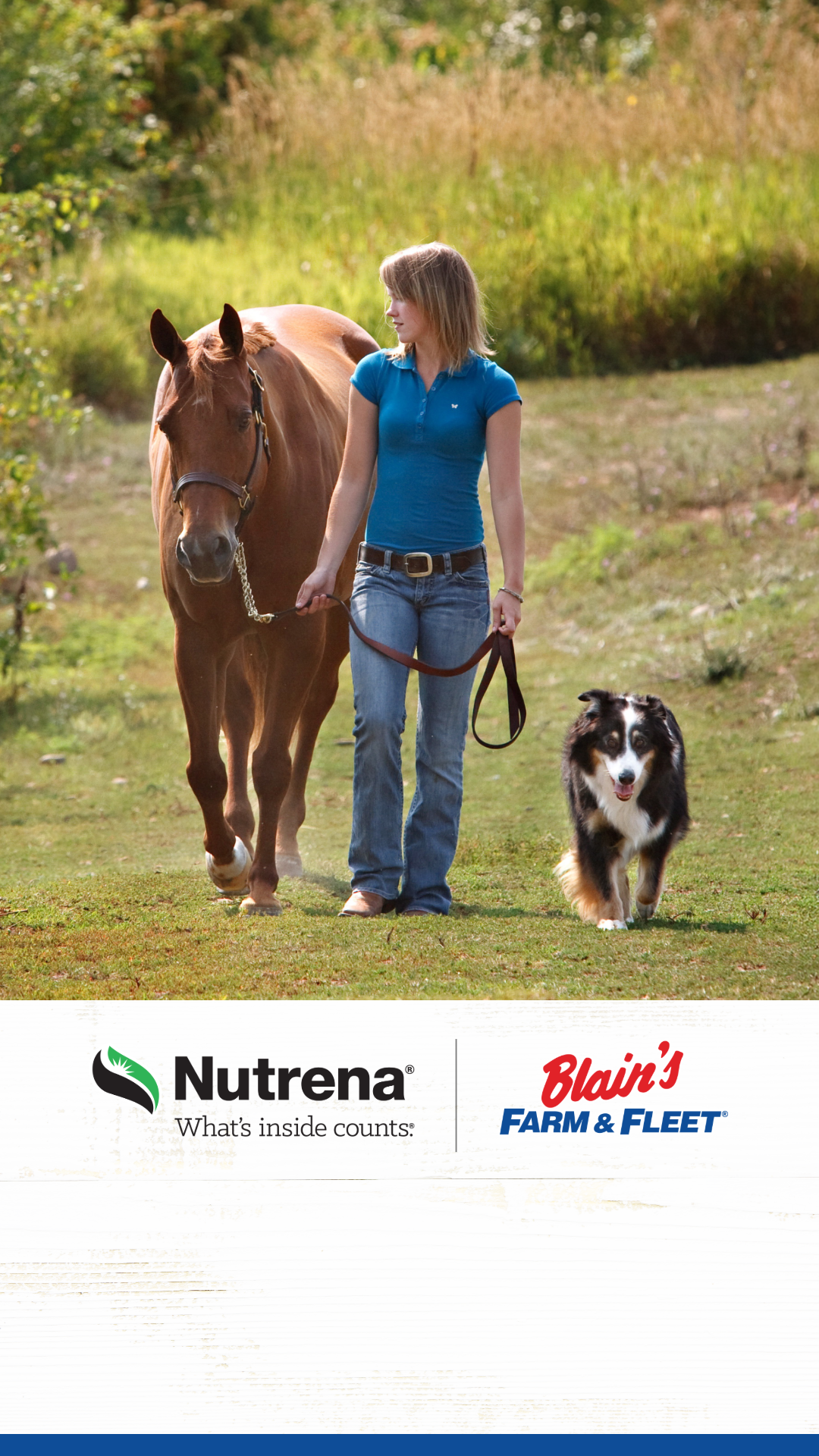 Blain's Farm & Fleet Facebook ad: Trusted Nutrition for Every Animal. Nutrena at Blain's.