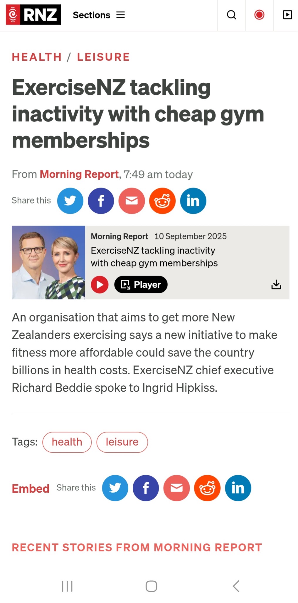 Exercise New Zealand Facebook ad