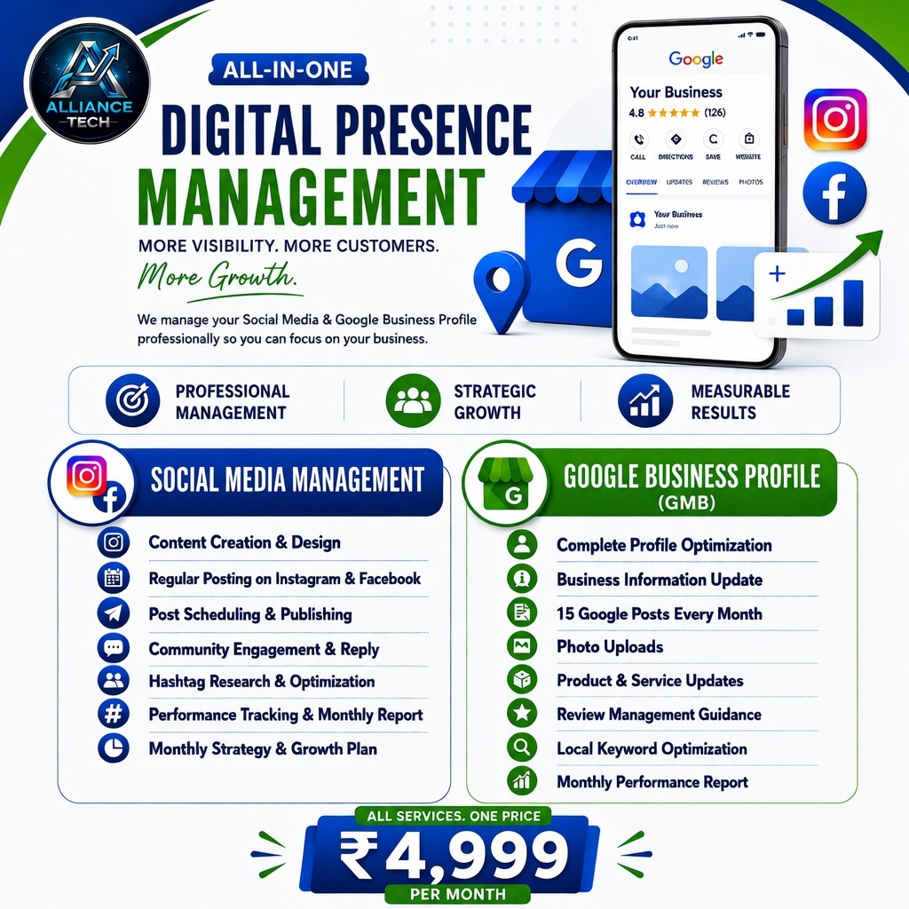 Alliance Tech Facebook ad: Grow Your Business for Just ₹4,999/Month