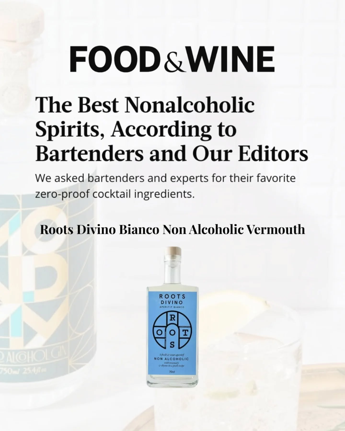Roots Premium Spirits Facebook ad: Thank you again @foodandwine for including us in…