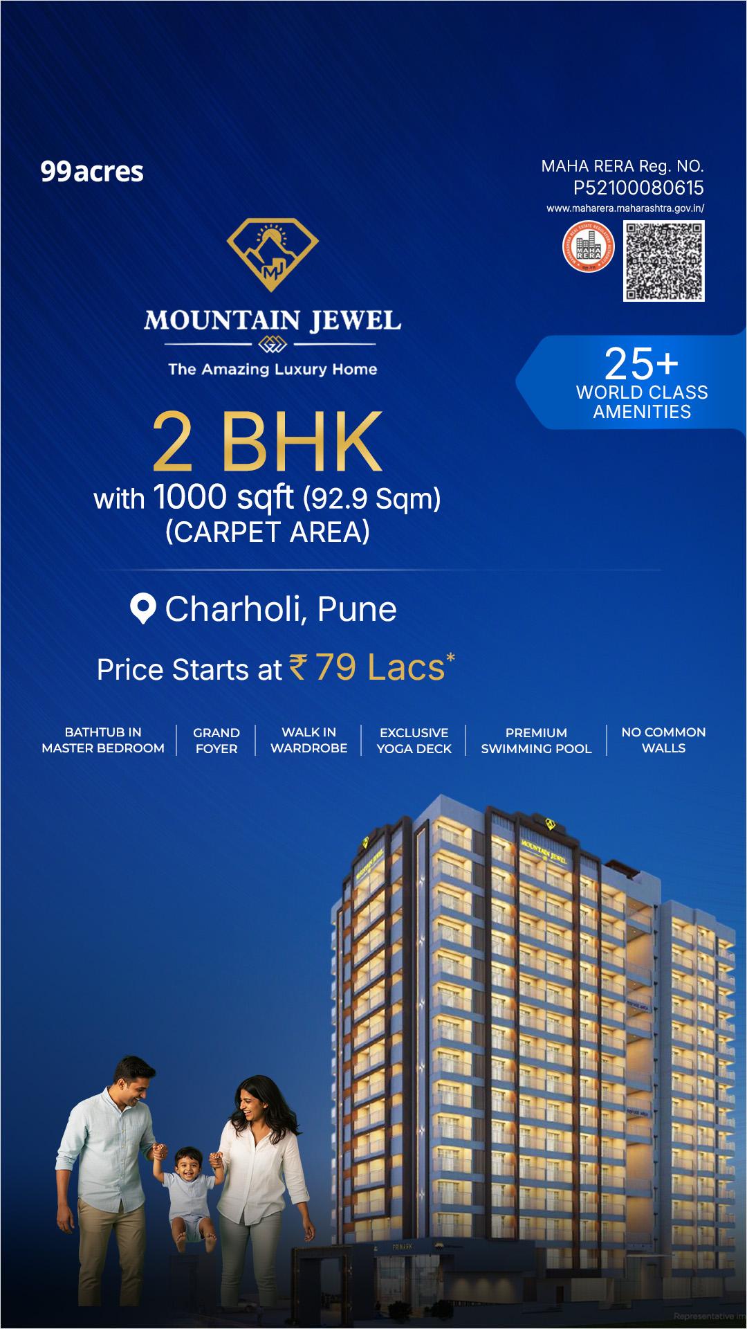 99acres Pune Projects Facebook ad: 2 BHK starting ₹ 79 Lakh* Onwards at Charholi