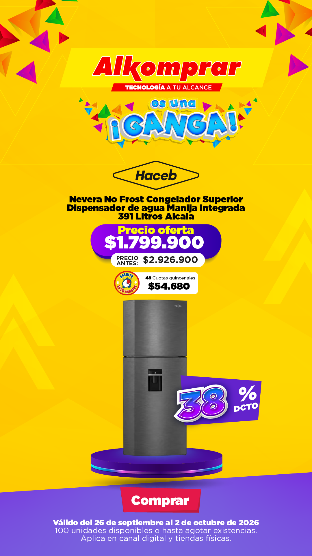 Alkomprar Facebook ad: ¡Renueva tus electrodomésticos a precio de GANGAS!