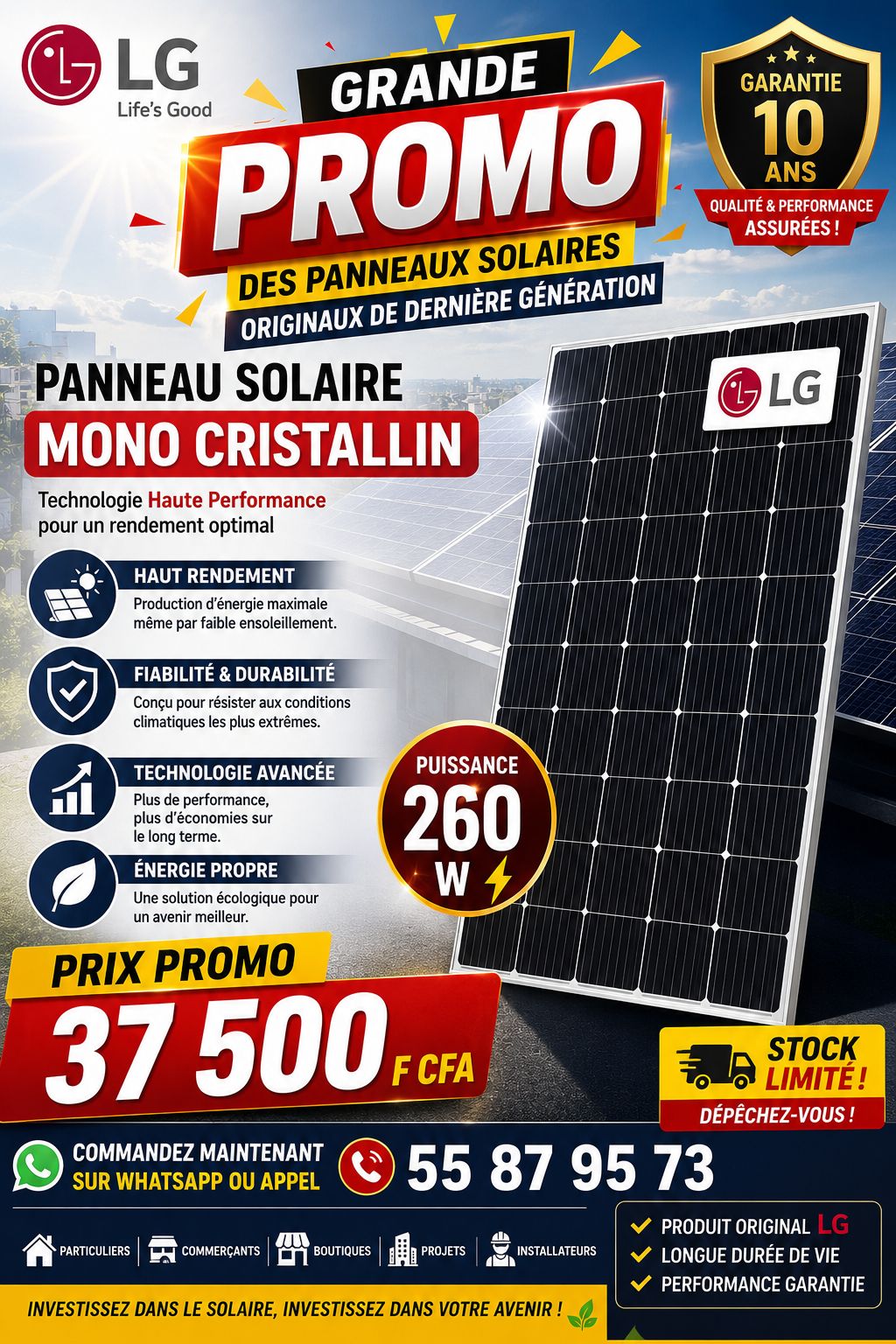 Highman Intelligentia Facebook ad: GRANDE PROMO, PANNEAUX SOLAIRES LG ORIGINAUX!