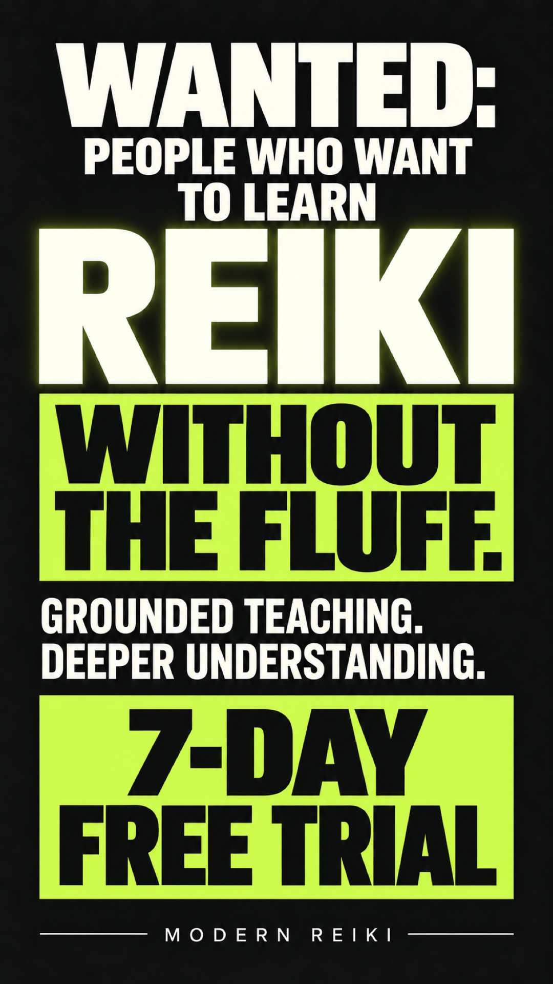 Modern Reiki Facebook ad: Reiki Without the Fluff