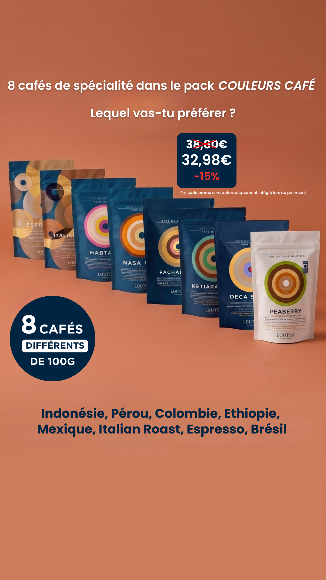 Loutsa Torréfacteur Facebook ad: Offre EXCEPTIONNELLE: -15% sur le coffret COULEURS CAFÉ