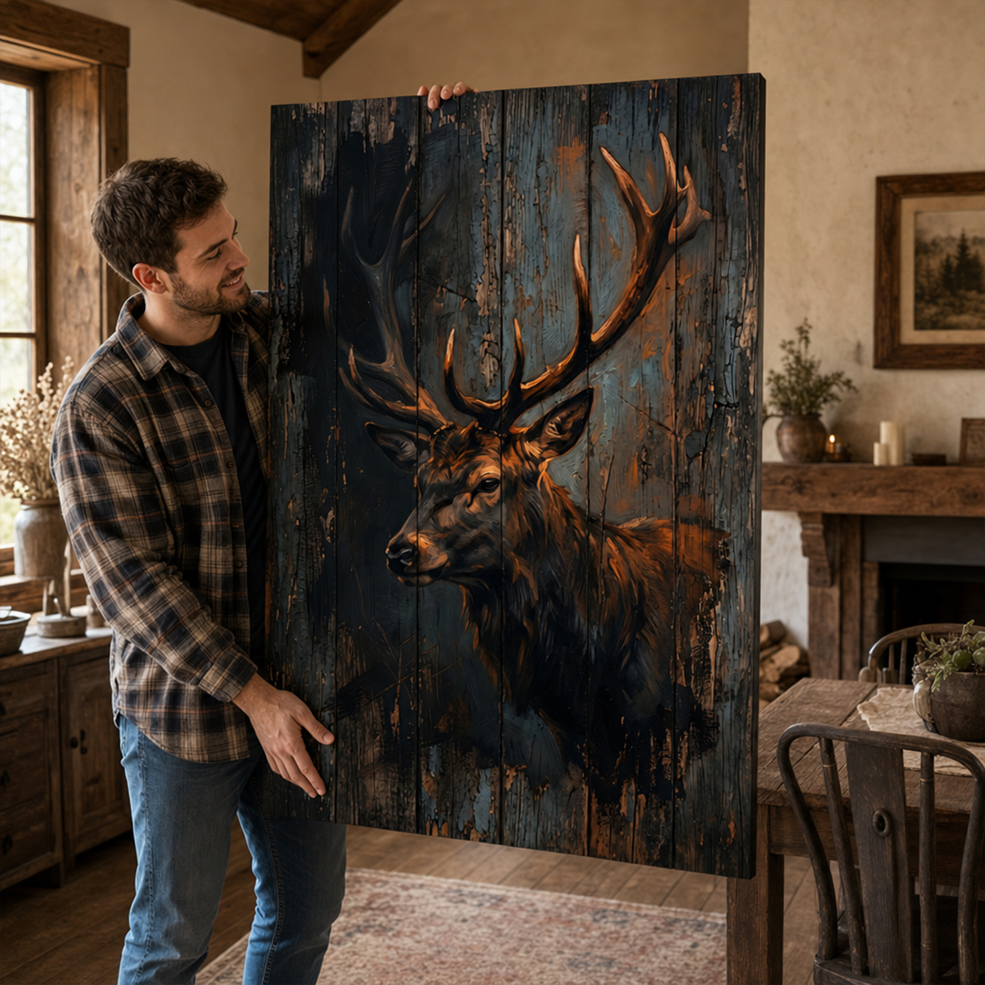 Tailored Canvases - Personalized Art Facebook ad: Rustic Stag Portrait | Made in the USA | Ships Fast