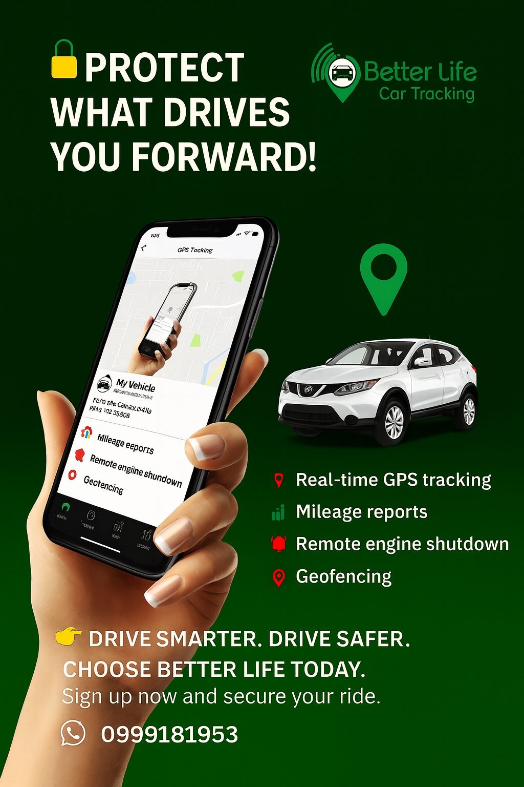 Better Life Car Tracking Systems Facebook ad: Let us protect your car by installing car…