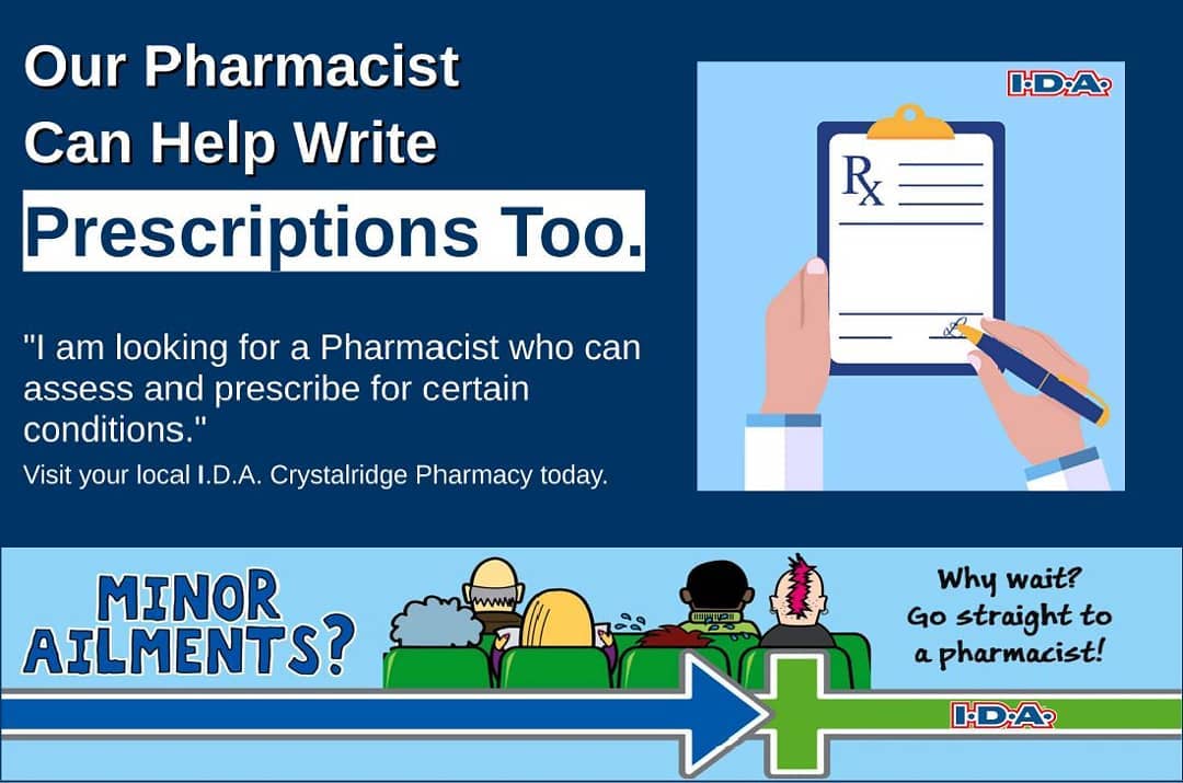 IDA Crystalridge Pharmacy - Okotoks Facebook ad: Prescribing Pharmacist on site **Just Walk-In**