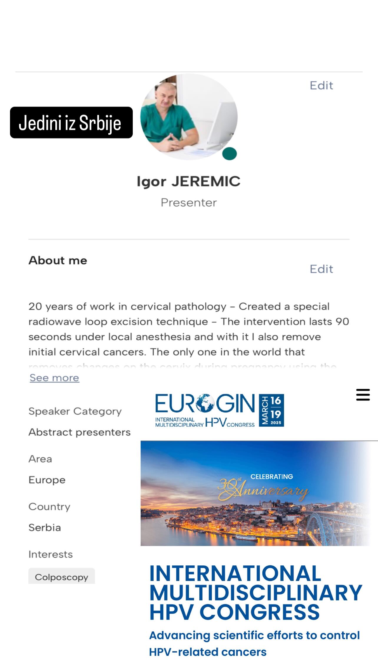 dr.igor.jeremic Facebook ad: Jedini iz Srbije