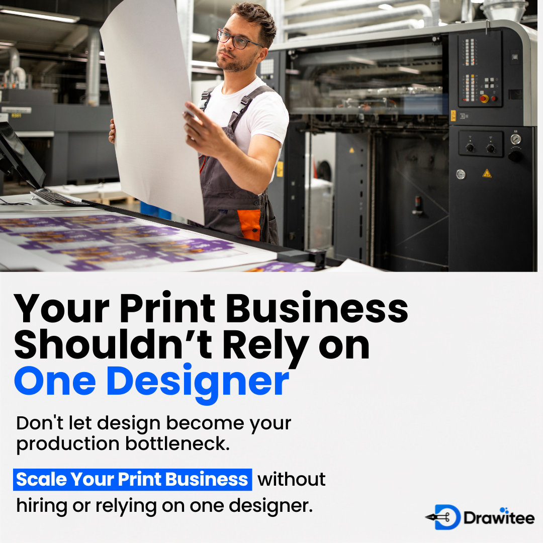 Drawitee Facebook ad: Scale Your Print Business Without Design Bottlenecks