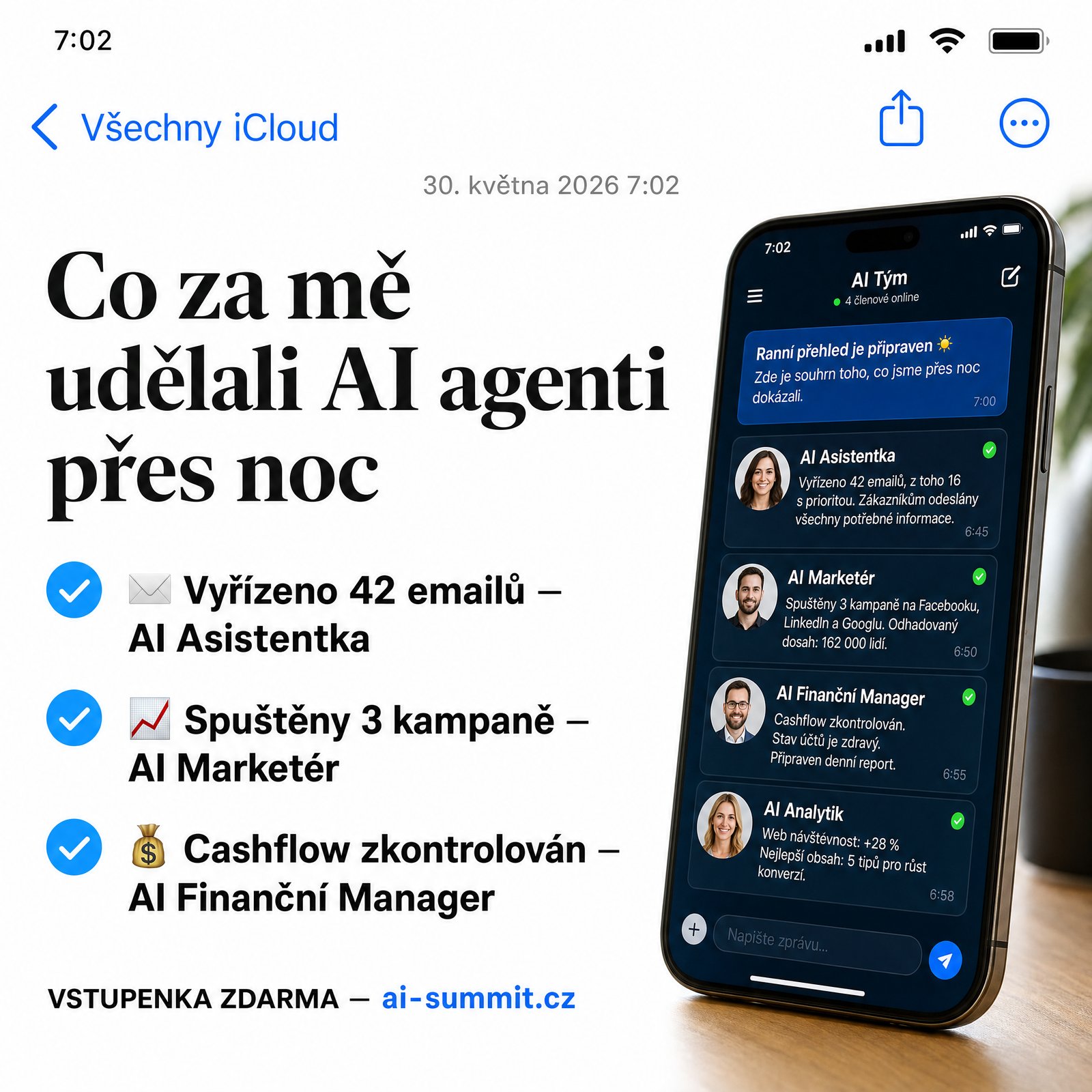 AI Transformation Summit Facebook ad: Začínáme už 7. 6. Registrace zdarma