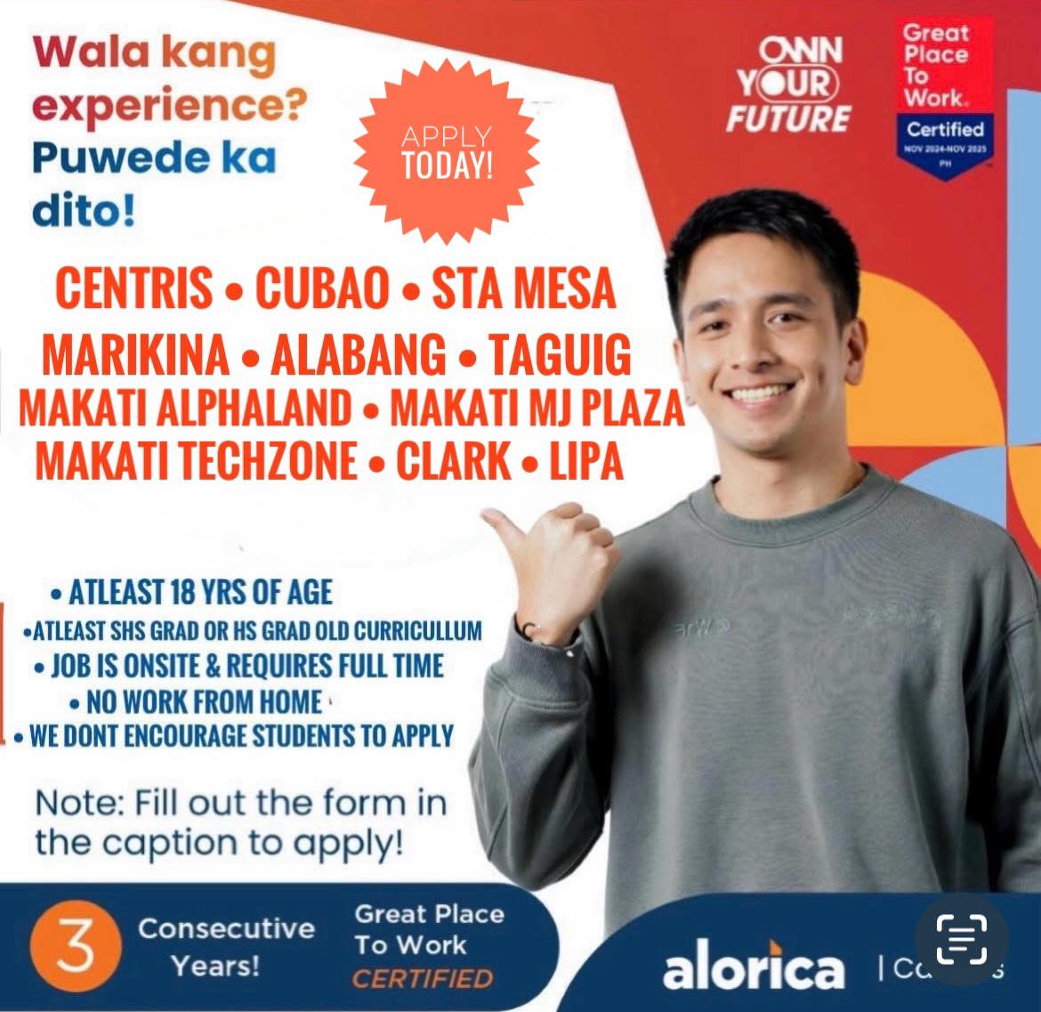 Alorica Metro Job Openings Facebook ad: CLICK HERE TO APPLY