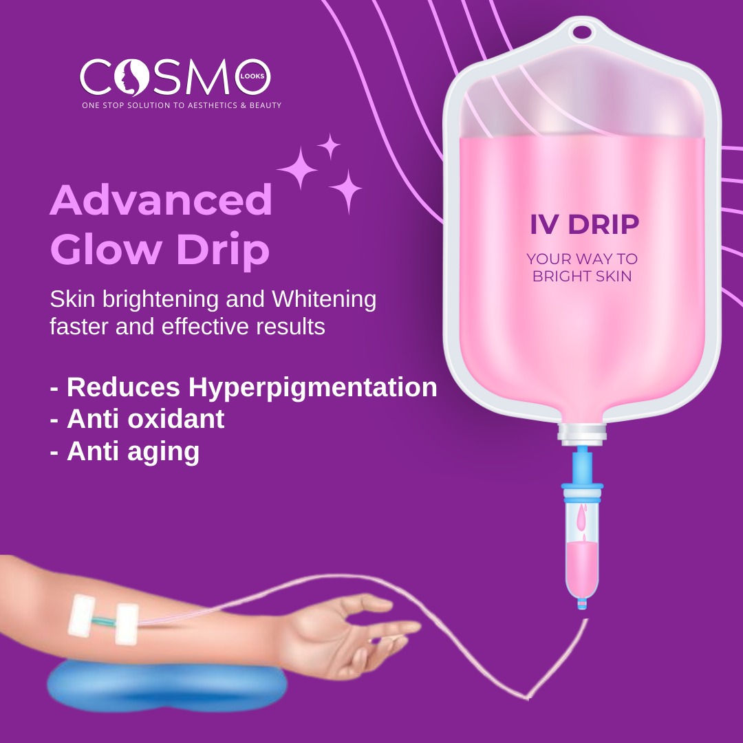 Cosmo Looks Facebook ad: Say Hello to Radiant Skin with Advanced Glow Drip.