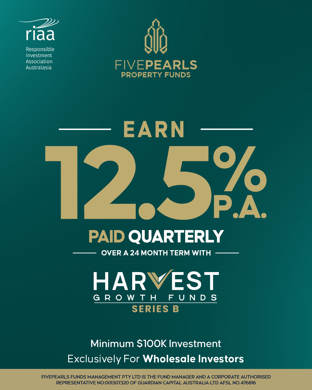 FivePearls Facebook ad: Earn 12.5% P.A Paid Quarterly