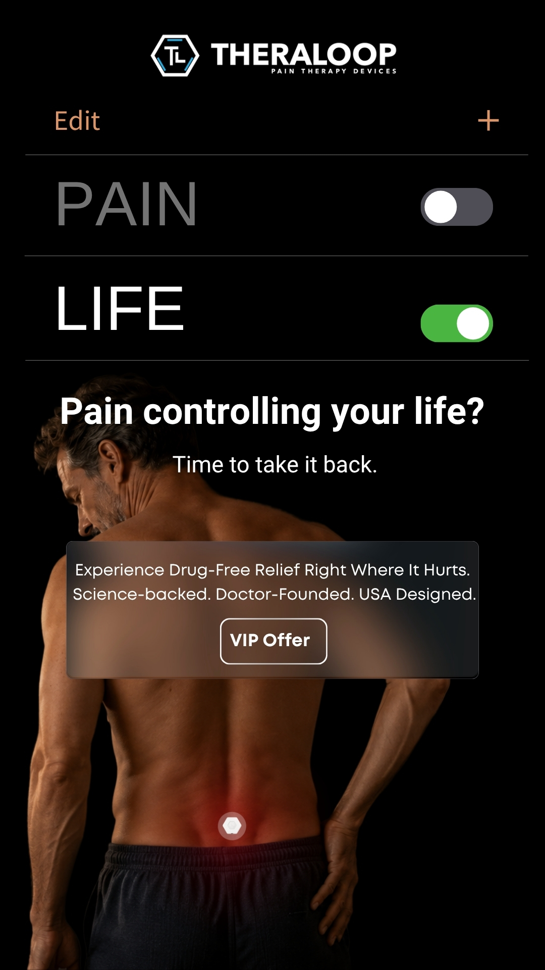 TheraLoop Facebook ad: ONE patch. All day relief.