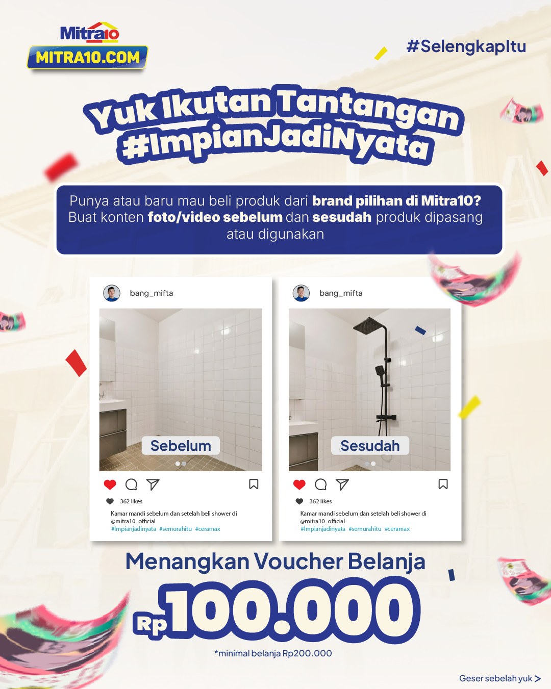 Mitra10 Supermarket Bahan Bangunan Facebook ad: Punya cerita before-after rumah setelah belanja di Mitra10?