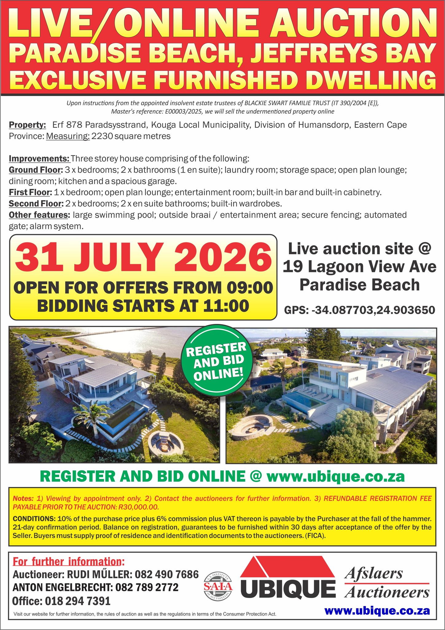 Ubique Auctioneers Facebook ad: LIVE / ONLINE AUCTION - EXCLUSIVE FURNISHED DWELLING