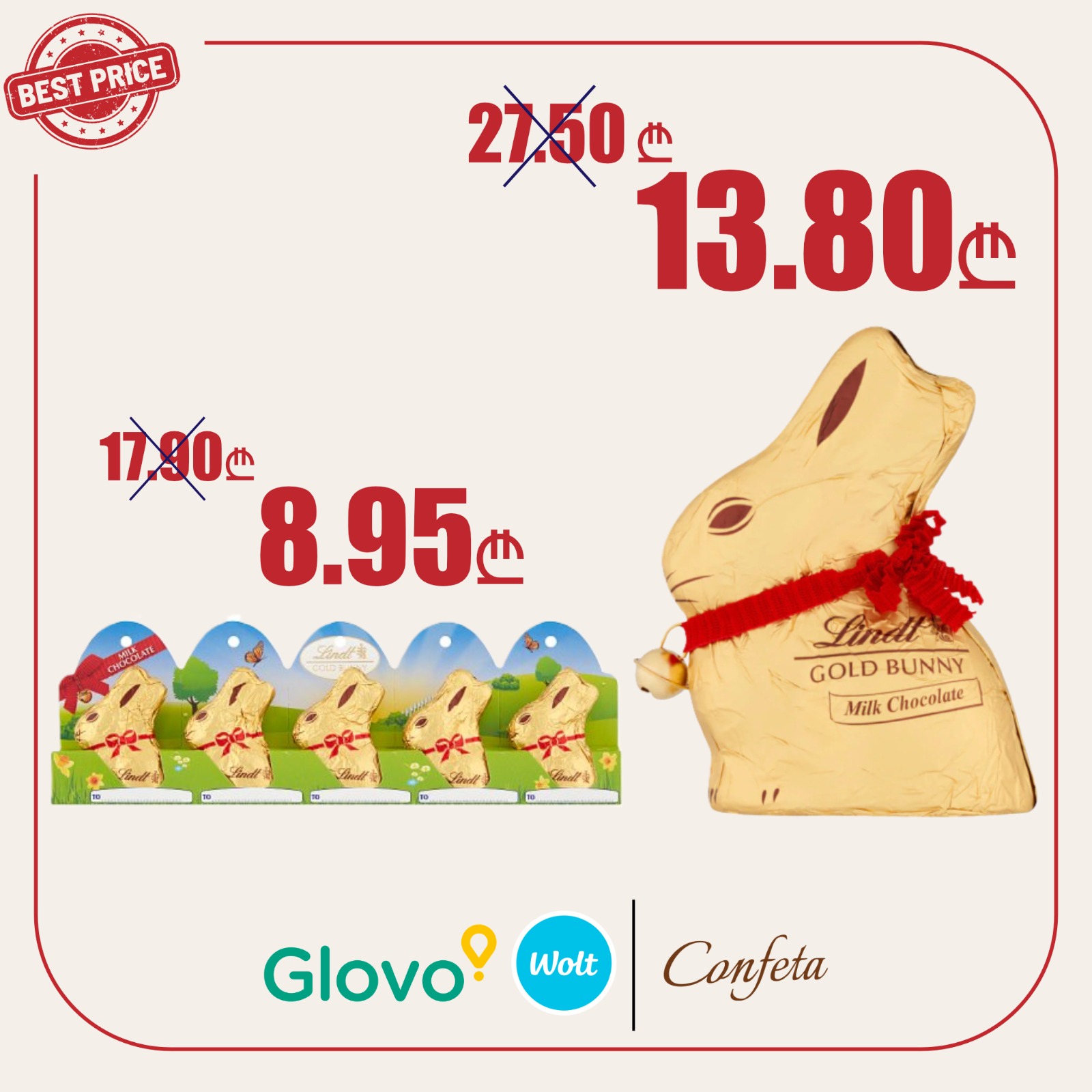 Confeta • კონფეტა Facebook ad: მოასწარი! Lindt-ის დიდი ფასდაკლება Wolt-სა და Glovo-ზე