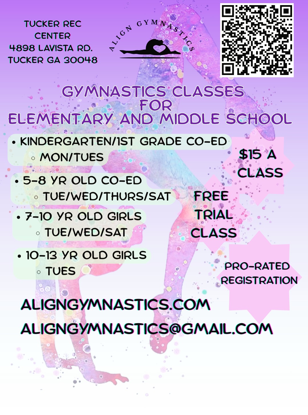 Align Gymnastics Facebook ad: Spring Session 2 (2/23/26-3/28/26) STILL HAS SPOTS…