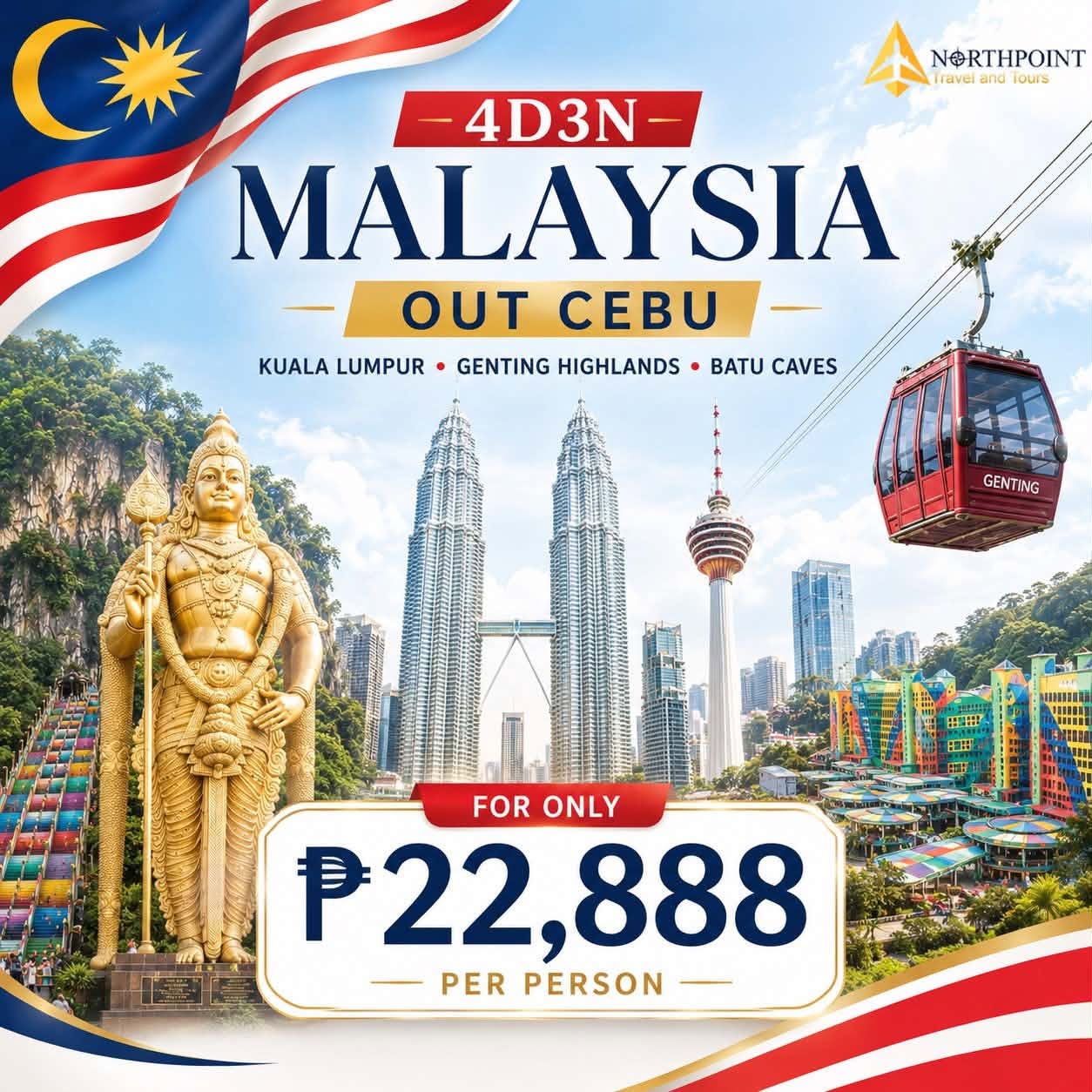 Northpoint Travel and Tours Facebook ad: Malaysia Family Getaway from Cebu, ₱22,888 Lang!