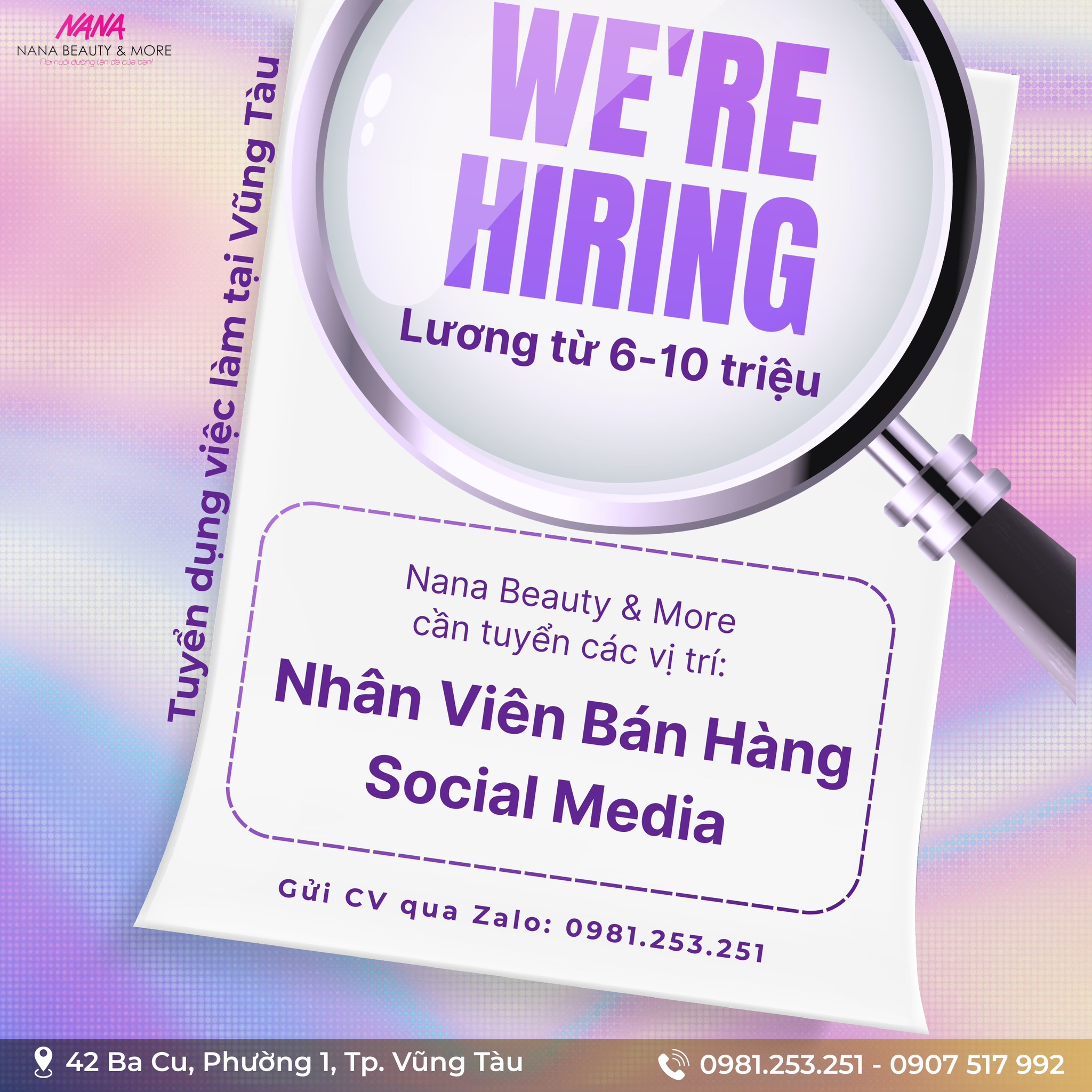 Shop mỹ phẩm chính hãng Nana Vũng Tàu Facebook ad: [THÔNG BÁO TUYỂN DỤNG VIỆC LÀM TẠI VŨNG…