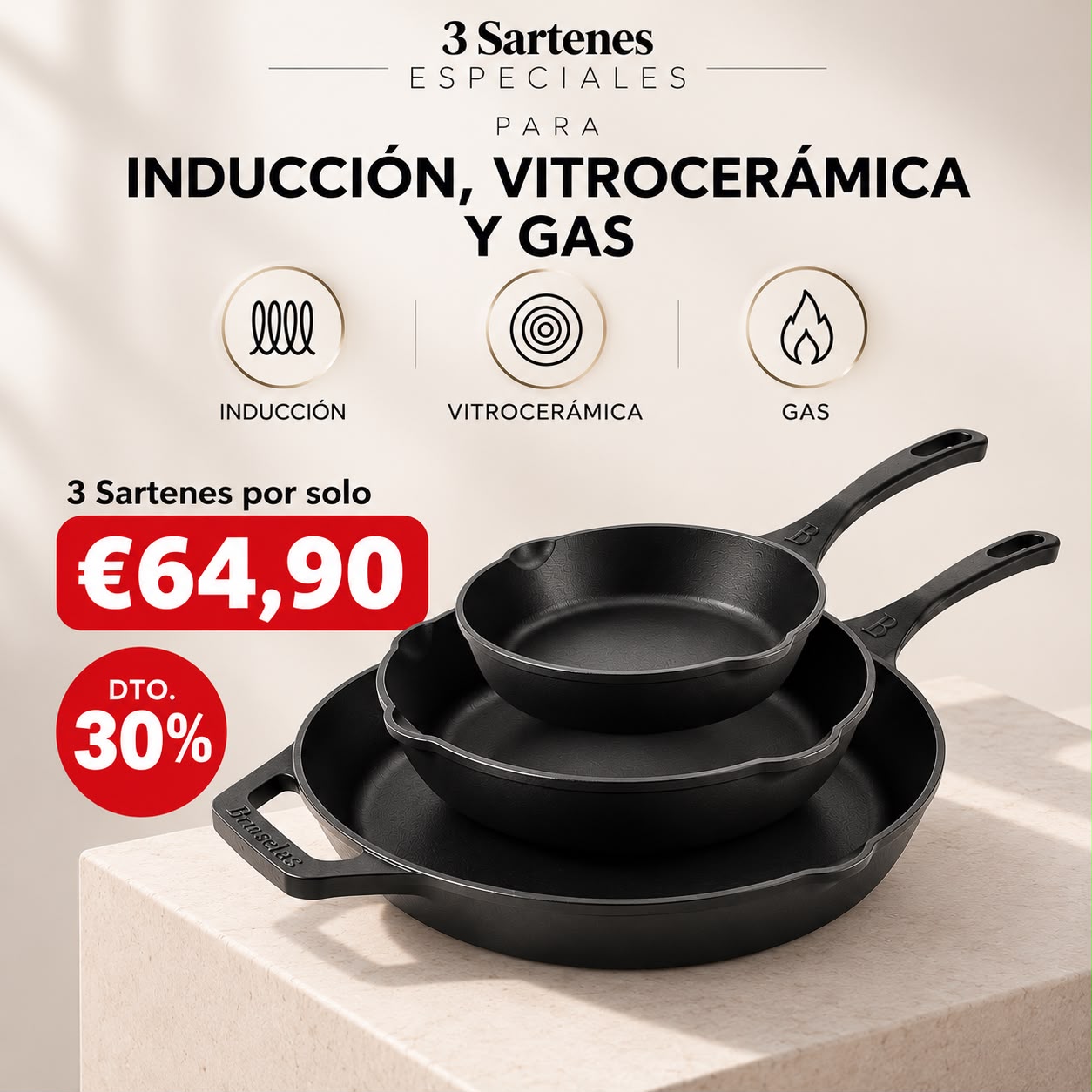 Bruselas Cocina Spain Facebook ad: ¿Gas, vitrocerámica o inducción? No importa.