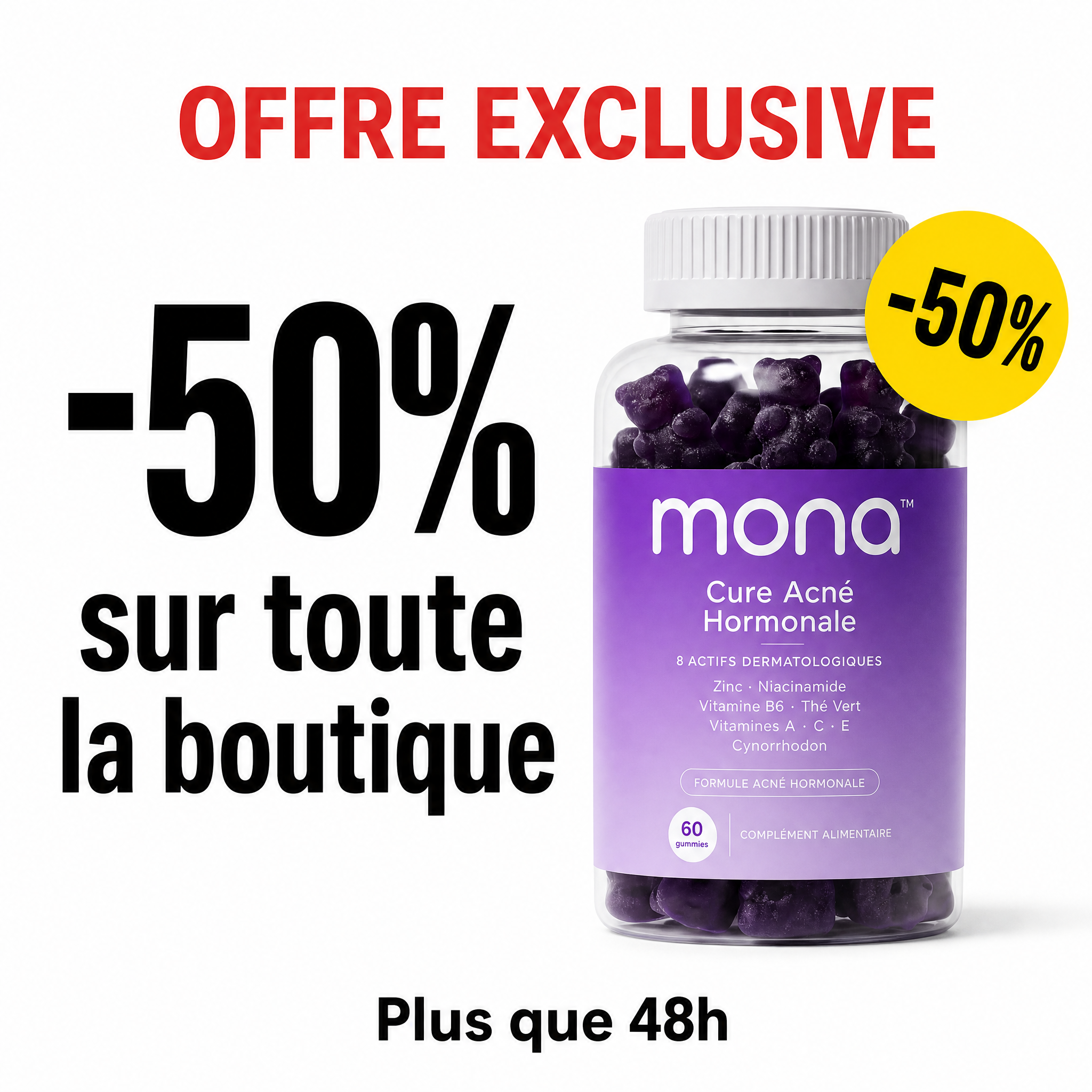 Mona Ritual Facebook ad: L'acné hormonale a sa cure.