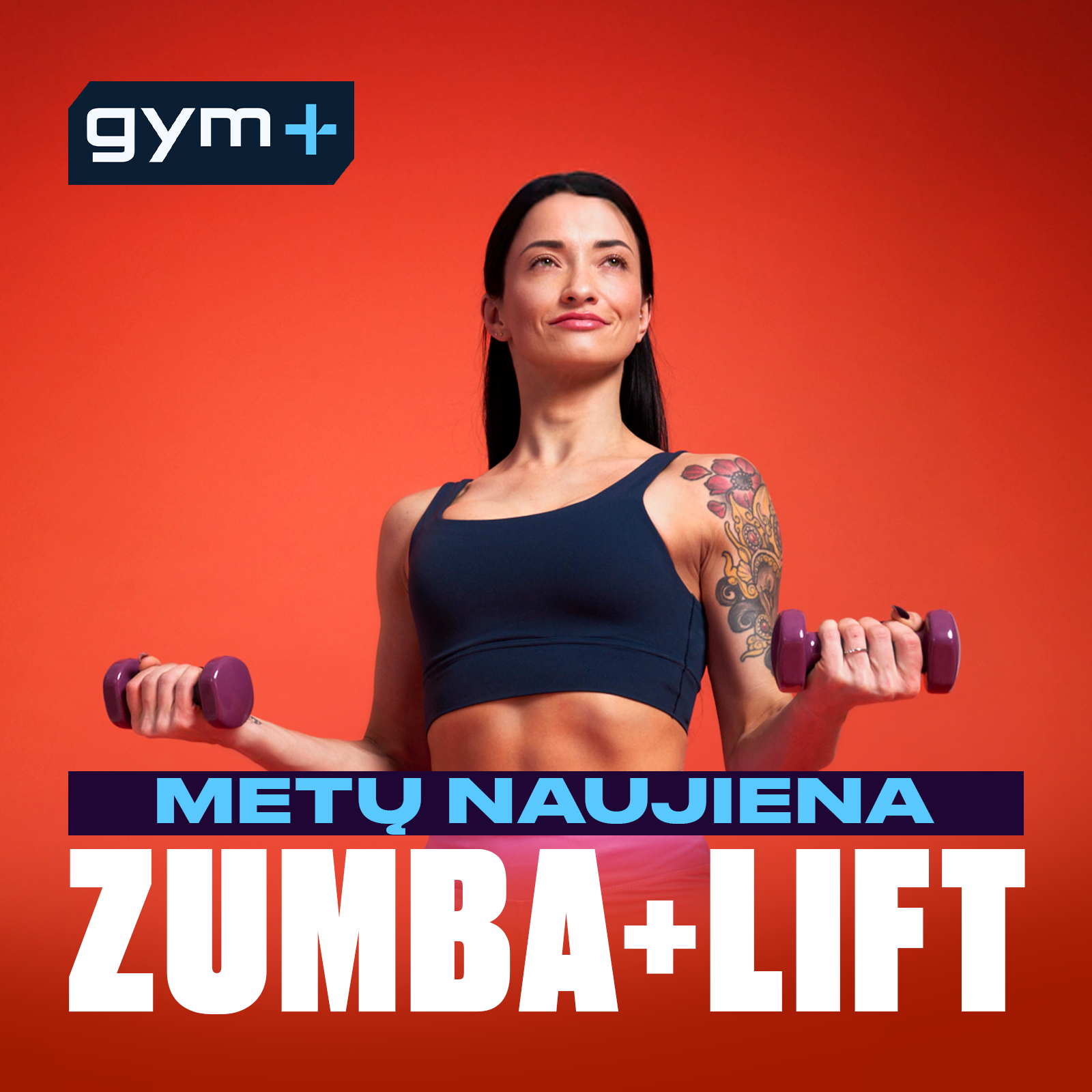 GymPlius Facebook ad: Zumba + Lift, grupinių treniruočių naujovė GYM+!