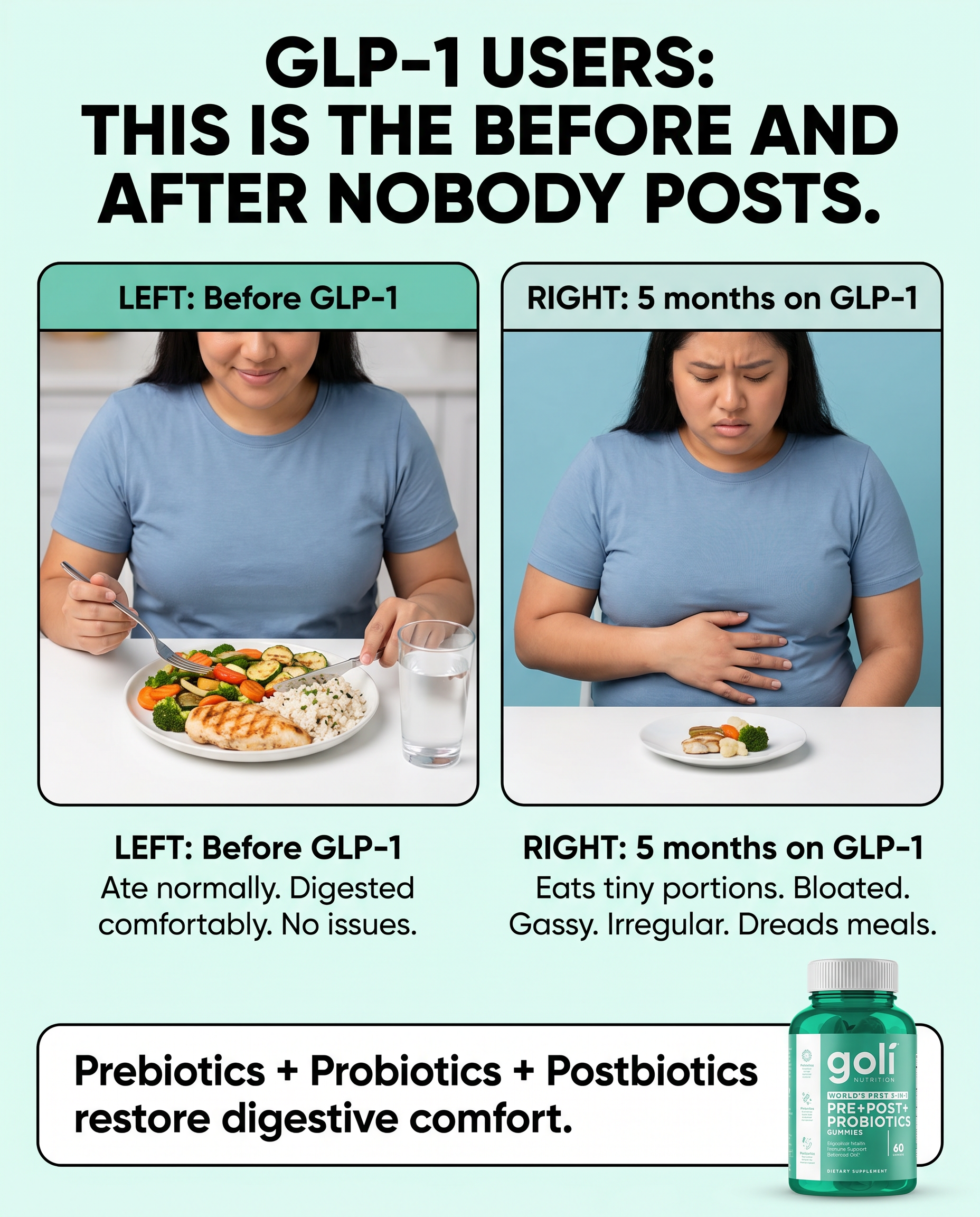 Goli Facebook ad: On a GLP-1? Your Gut’s Adjusting Too