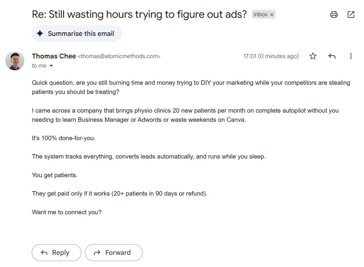 Thomas Chee Facebook ad: 20 New Patients Per Month Or You Don't Pay