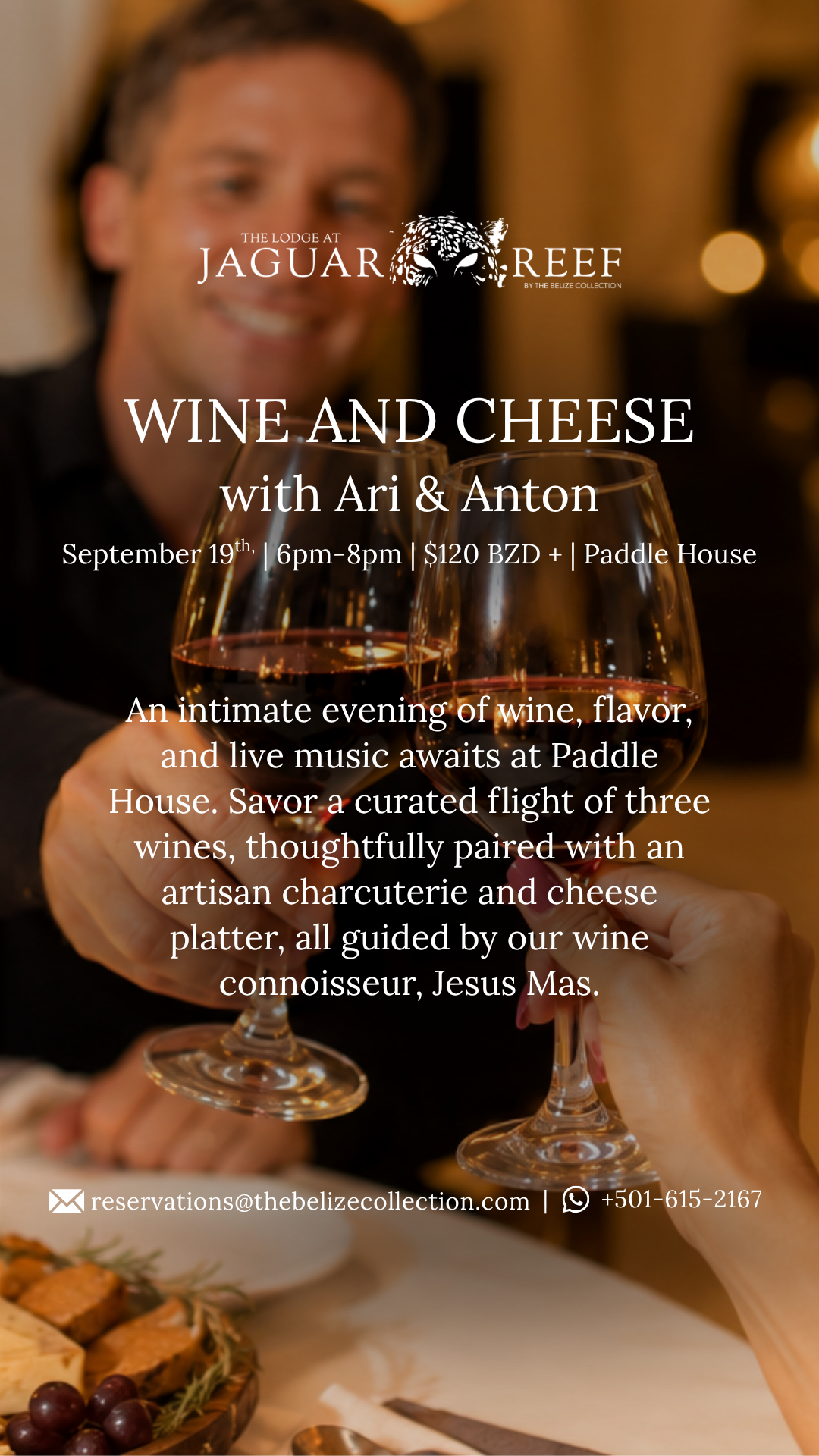 The Lodge at Jaguar Reef Facebook ad: Wine and Cheese | The Lodge at Jaguar Reef