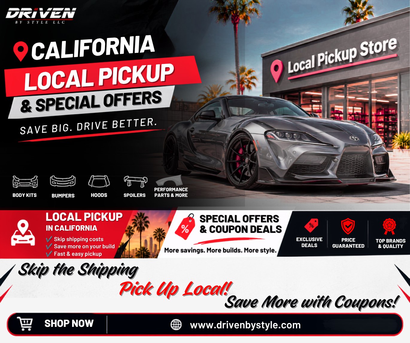 Driven By Style LLC Facebook ad: Skip the Shipping.