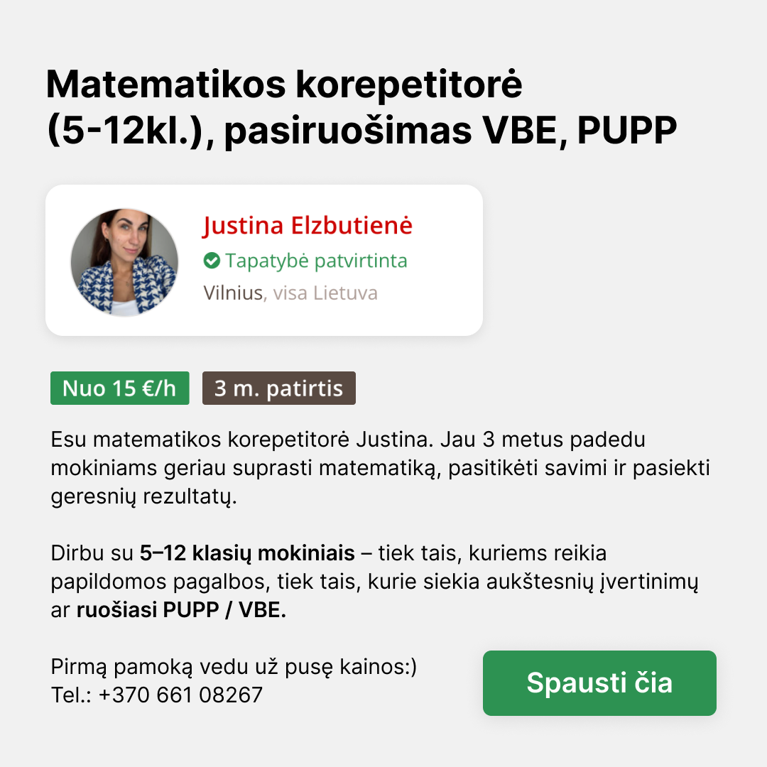 Korepetitorė Justina Elzbutienė Facebook ad: Išankstinė registracija